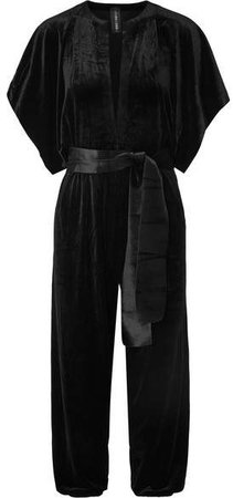 Cropped Stretch-velvet Jumpsuit - Black