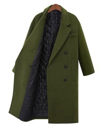 Solid Color Autumn Winter Notch Collar Long Sleeve Straight Coat