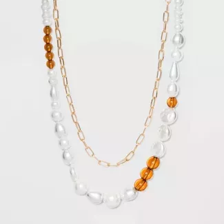 Glass Pearl And Metal Link Statement Necklace - A New Day™ Gold : Target