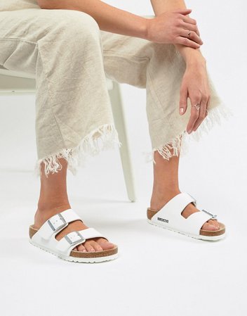 Birkenstock arizona white flat sandals | ASOS