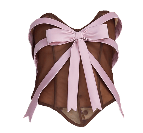 Lirika Matoshi | Pink & Brown Bow Corset