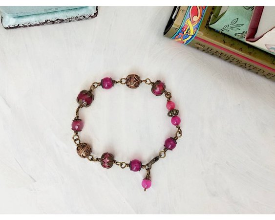 Wire Wrapped Bracelet in Pink Boho Bohemian G*psy | Etsy