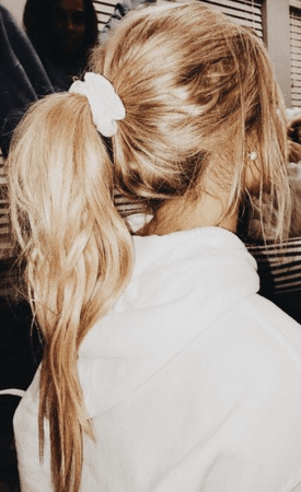 white scrunchie in blond ponytail - Google Search