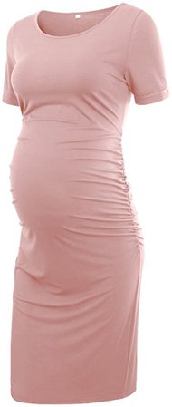 MAXIUSS Womens Pink Casual Summer Maternity Dresses Pregnancy Dress Maternity Midi Bodycon Dress for Baby Shower at Amazon Women’s Clothing store