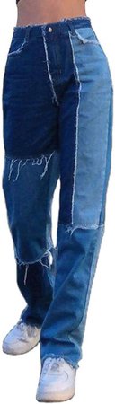 PAODIKUAI Women Patch Flare Jeans Bell Bottom Raw Hem Denim Pants Slim Bootcut Jean at Amazon Women's Jeans store