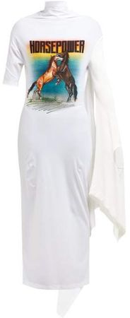 Horsepower Asymmetric Sleeve Dress - Womens - White Multi