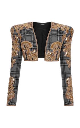 Balmain Hand Embroidered Wool-Blend Cropped Jacket