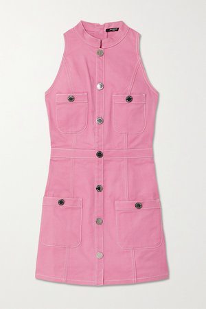 Pink Button-embellished denim mini dress | Balmain | NET-A-PORTER