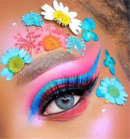Bright Pink, Royal Blue, flower eye makeup