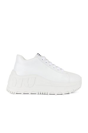 Miu Miu Logo Platform Sneakers in White | FWRD