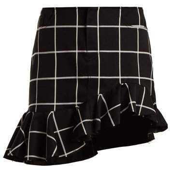 Marques'almeida - Checked Ruffled Hem Cotton Blend Mini Skirt