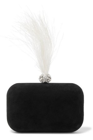 Jimmy Choo | Cloud crystal and feather-embellished suede clutch | NET-A-PORTER.COM