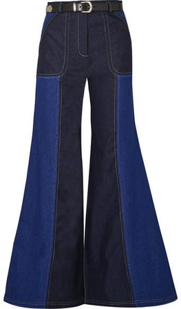 Two-tone High-rise Wide-leg Jeans - Mid denim