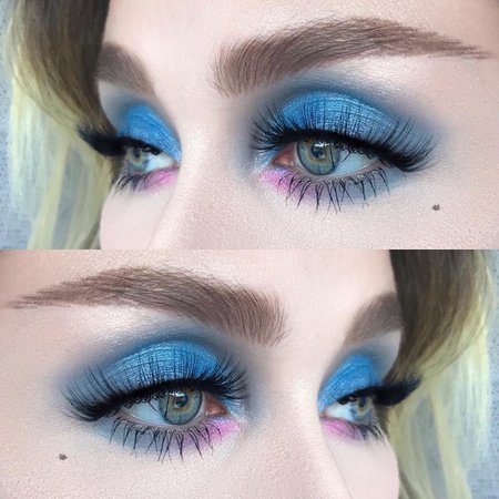 helenesjostedt sur Instagram : 80s blues💎 I used: @nyxcosmeticsnordics electric palette | @hudabeauty pink sands highlight palette | @anastasiabeverlyhills dipbrow…