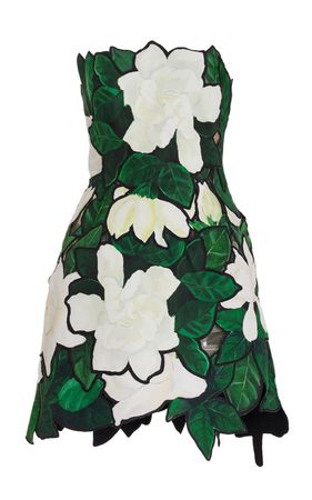 Hand-Painted Gardenia-Faille Mini Dress By Oscar De La Renta | Moda Operandi