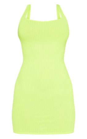 Neon Yellow Ribbed Square Neck Dress | PrettyLittleThing