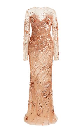 Sequin Embroidered Tulle Fitted Gown By Zuhair Murad | Moda Operandi