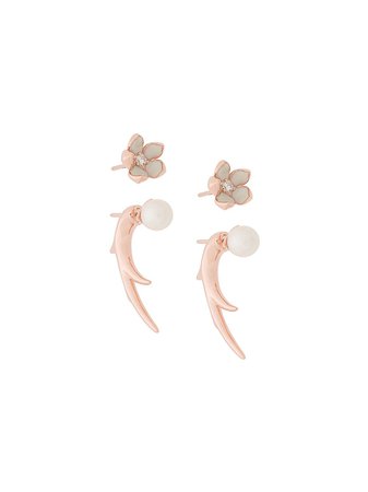 Shaun Leane Cherry Blossom Pearl And Diamond Flower Talon Earrings | Farfetch.com