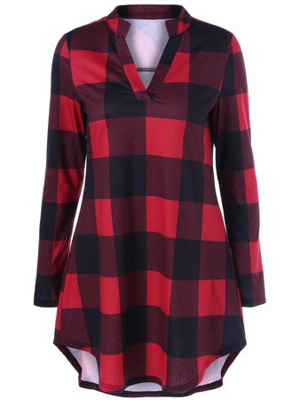 2018 Split Neck Long Plaid Boyfriend T-Shirt RED/BLACK XL In Blouses Online Store. Best Shirt Dress For Sale | DressLily.com