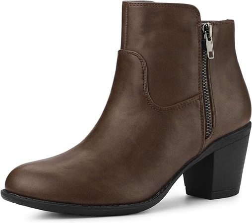 Amazon.com | Allegra K Women's Round Toe Stacked Chunky Heel Zipper Brown Ankle Boots 9.5 M US | Ankle & Bootie