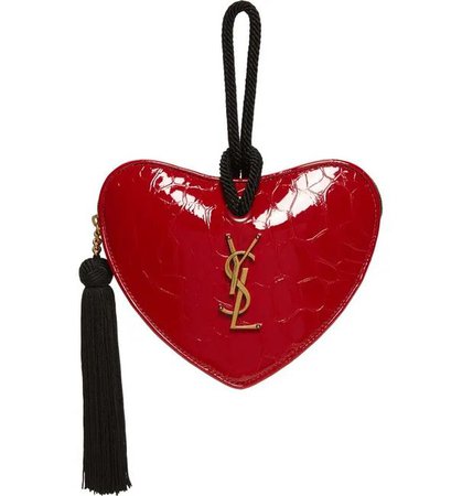 Saint Laurent Coeur Croc Embossed Heart Shaped Red Clutch Listed By Fashion Icon - Tradesy