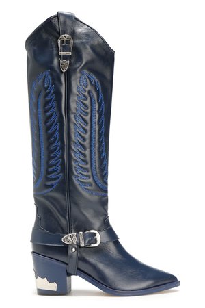 Navy Buckled embroidered leather boots | Sale up to 70% off | THE OUTNET | TOGA PULLA | THE OUTNET