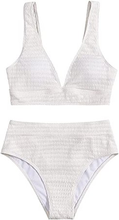 Amazon.com: SweatyRocks Women's 2 Piece Swimsuit Sleeveless V Neck Bikini Set High Waist Stretch Solid Bathing Suit : Clothing, Shoes & Jewelry