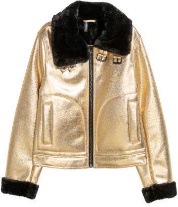 Faux Fur-lined Jacket - Gold
