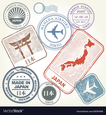 Travel stamps set japan and tokyo theme Royalty Free Vector