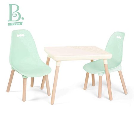 Amazon.com: B toys – Kids Furniture Set – 1 Craft Table & 2 Kids Chairs with Natural Wooden Legs (Ivory and Mint)