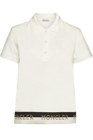 Moncler Contrast Logo Cotton Polo T-Shirt - white