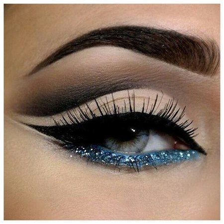 Nude w/ Blue Glitter Eye Makeup