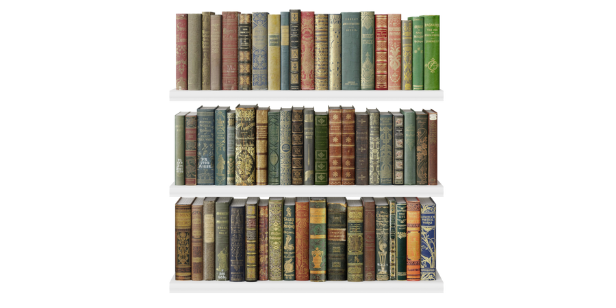 Classic Books set on bookshelf (60 books) - Blender Market