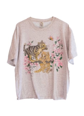 retro shirt vintage tee tshirt floral cats cat pink light