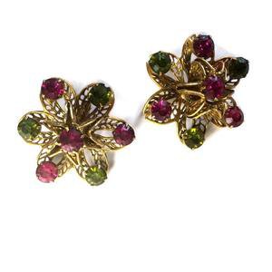 Statement Sized 3-D Filigree Flower Earrings with Purple and Green Rhi – Dorothea's Closet Vintage