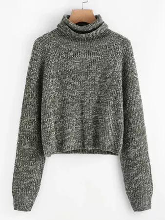 Raglan Sleeve Rolled Neck Crop Sweater -SheIn(Sheinside)