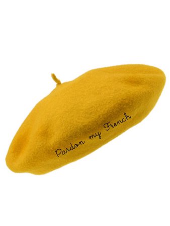 Yellow beret w/ text