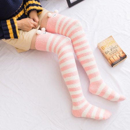 1pair-Girl-Animal-Printed-Knee-Socks-Fuzzy-Fluffy-Thigh-High-Stockings-Colorful-Wide-Striped-Stockings-Over.jpg (800×800)