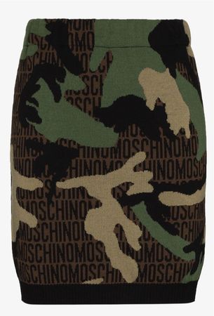 Moschino - Camouflage Logo-Print knit mini skirt green camo