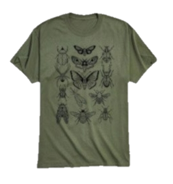 green graphic tshirt with bug imagery