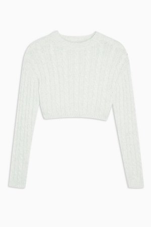 Sage Green Fluffy Cable Crop Knitted Jumper
