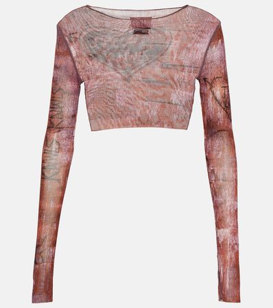 X KNWLS Printed Mesh Crop Top in Pink - Jean Paul Gaultier | Mytheresa