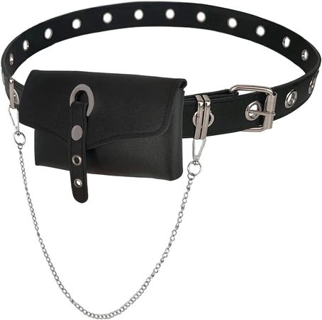 Amazon.com | BEMYLV Punk Belt Bag Gothic Fanny Packs for Women Travel Black Leather Waist Purse Girls Party Cosplay | Waist Packs