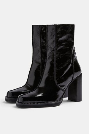 HALO Black Patent Leather Platform Boots | Topshop