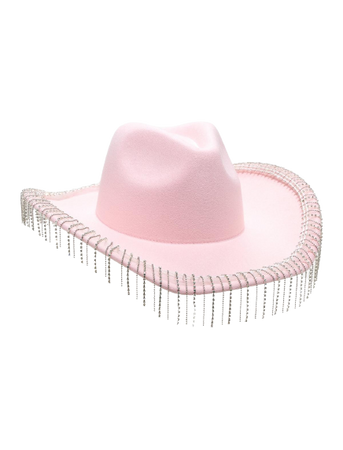 Pastel Pink Rhinestone Fringe Cowboy Hat