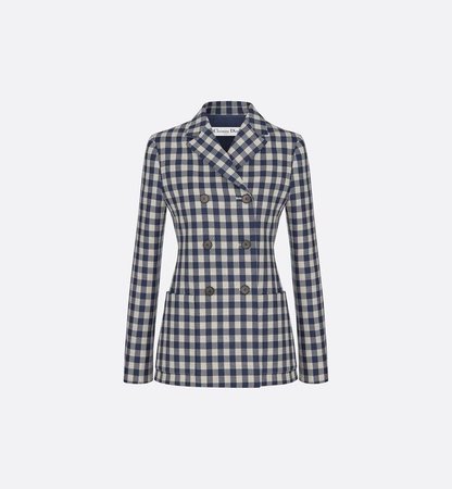 Double-Breasted Jacket Blue and White Check Wool Twill - Ready-to-wear - Women's Fashion | DIOR
