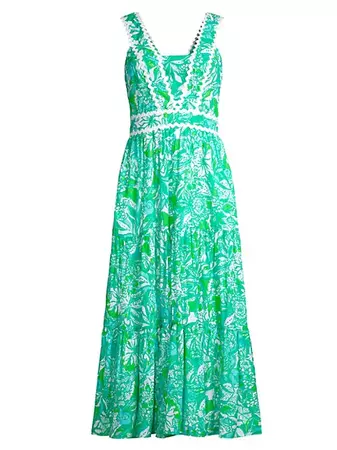 Shop Lilly Pulitzer Pollie Floral Cotton Midi-Dress | Saks Fifth Avenue