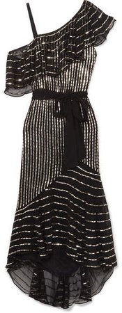 Mosaico Off-the-shoulder Embellished Chiffon Midi Dress - Black