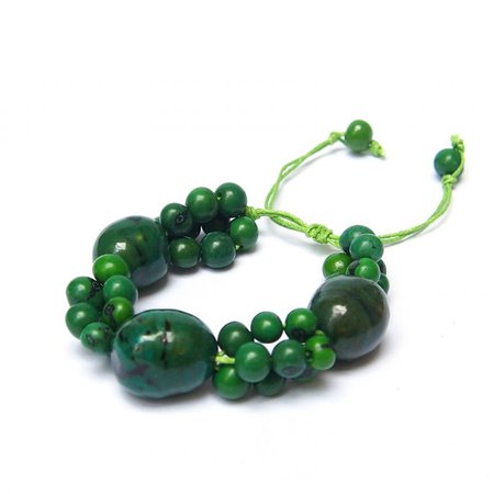 Bracelet vert graines asahi et bonbonne femme - Bachué Bijoux