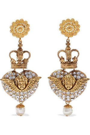 DOLCE & GABBANA Gold-tone, crystal and faux pearl clip earrings